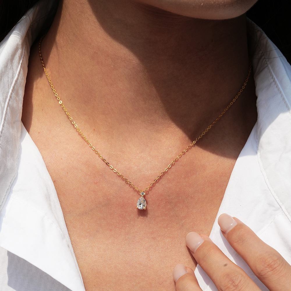 Gilded Teardrop S925 Silver Moissanite Necklace