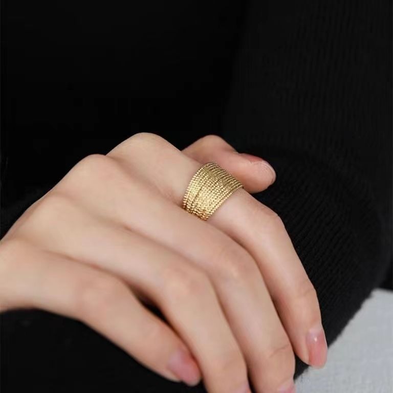 Woven Texture Band Gold/Silver Wide Weave Ring｜Vintage Texture for Daily Elegance