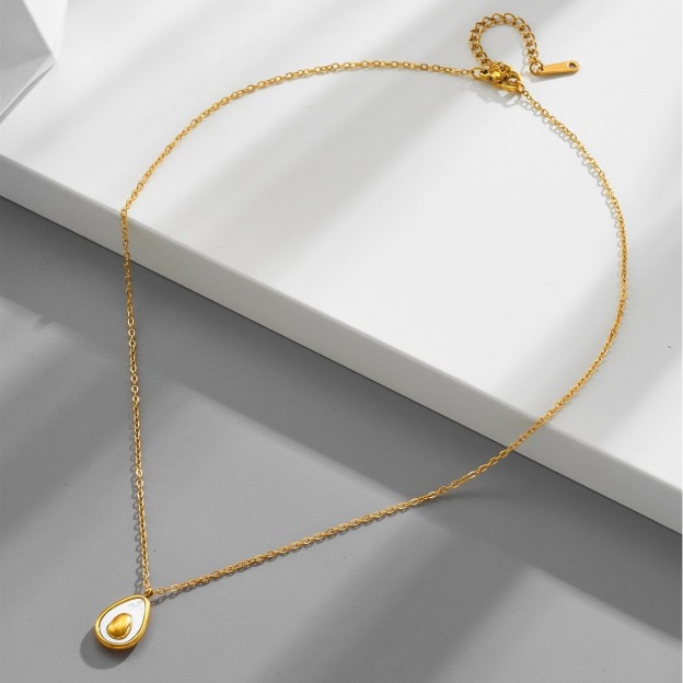 Avocado Glow Gold-White Contrast Avocado Pendant Necklace｜Light Sweet Texture for Daily Neck Accent