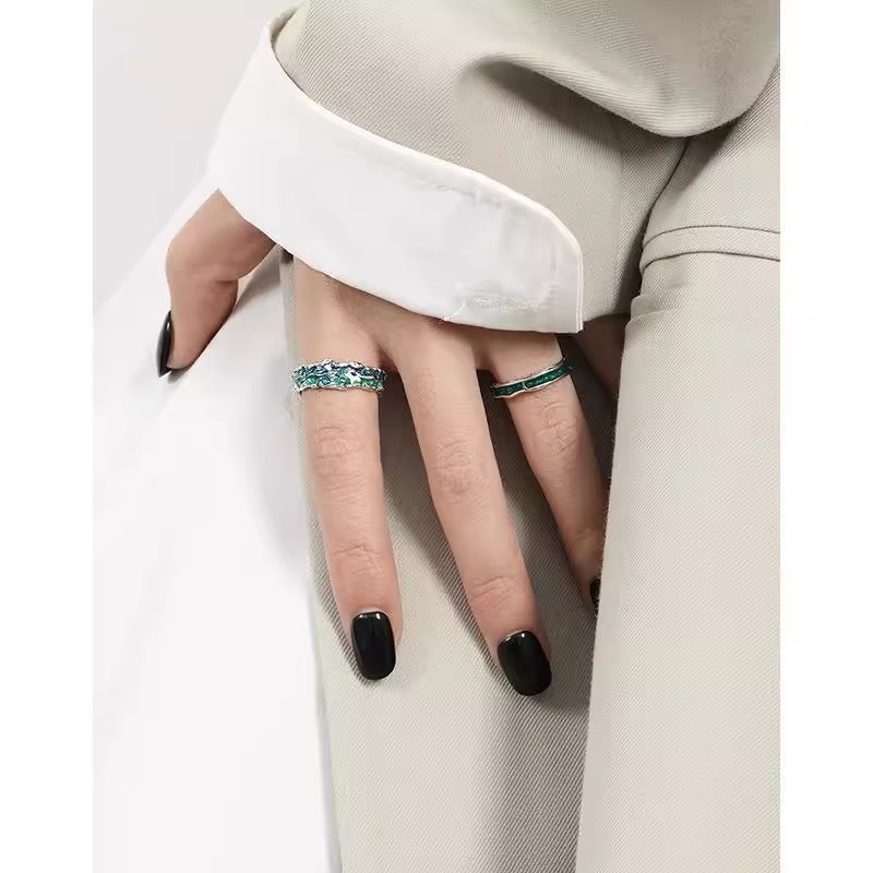 Seashore Sparkle Sterling Silver Enamel Open Ring（Free shipping on orders of two or more items）