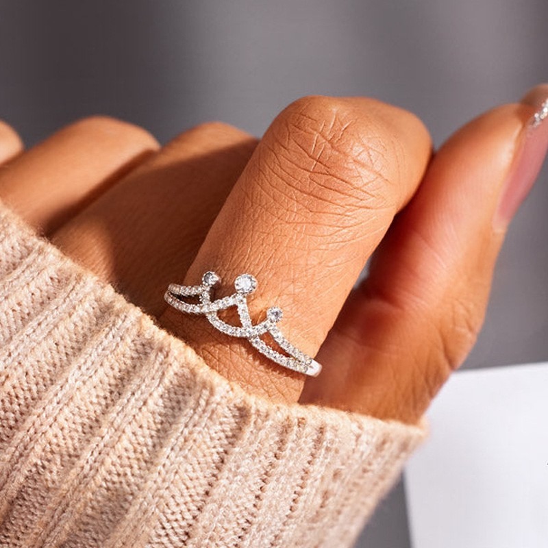 Crown Starburst Sterling Silver Diamond Open Ring（Free shipping on orders of two or more items）