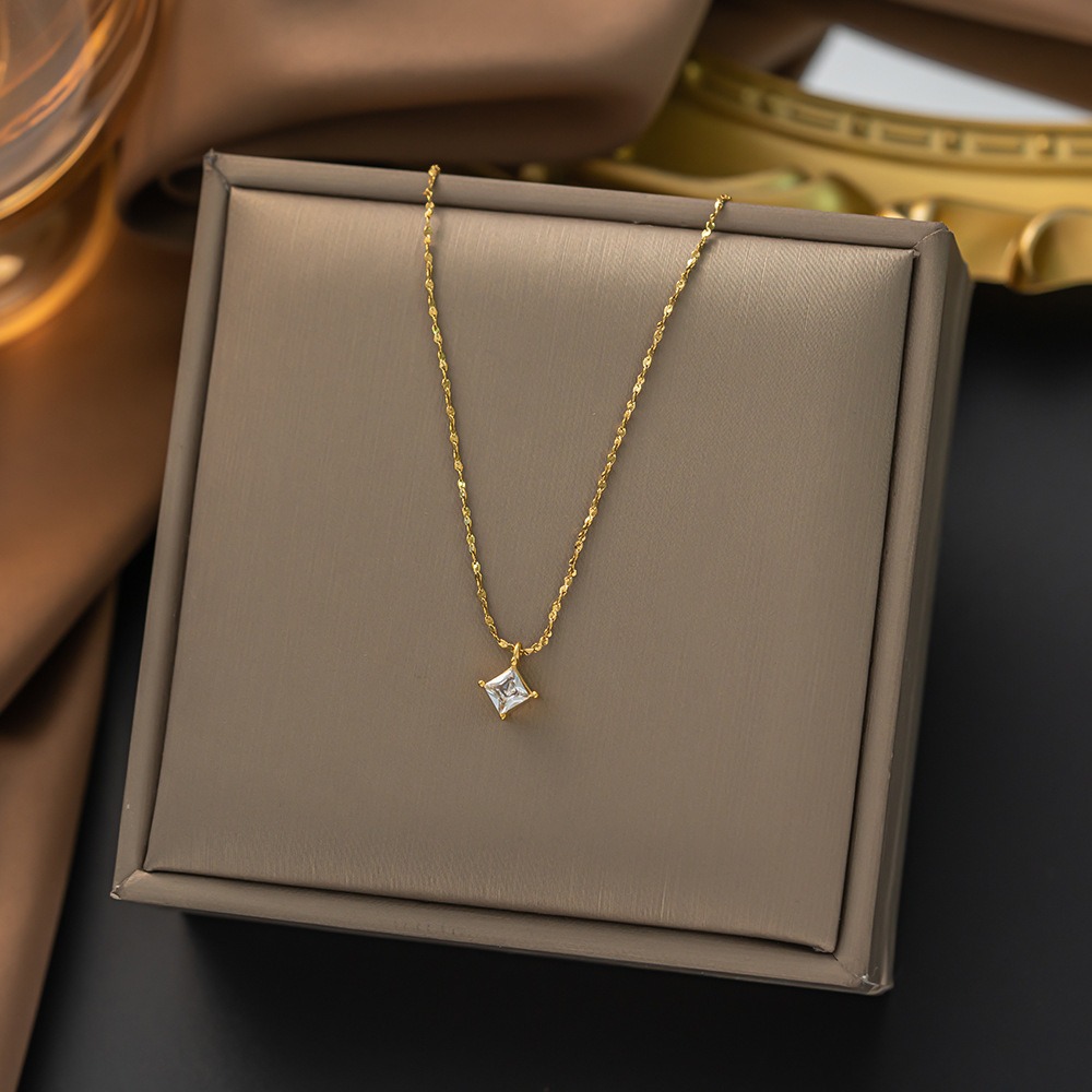Square Diamond Starburst 18K Gold Double-Layer Square Diamond Necklace（Free shipping on orders of two or more items）