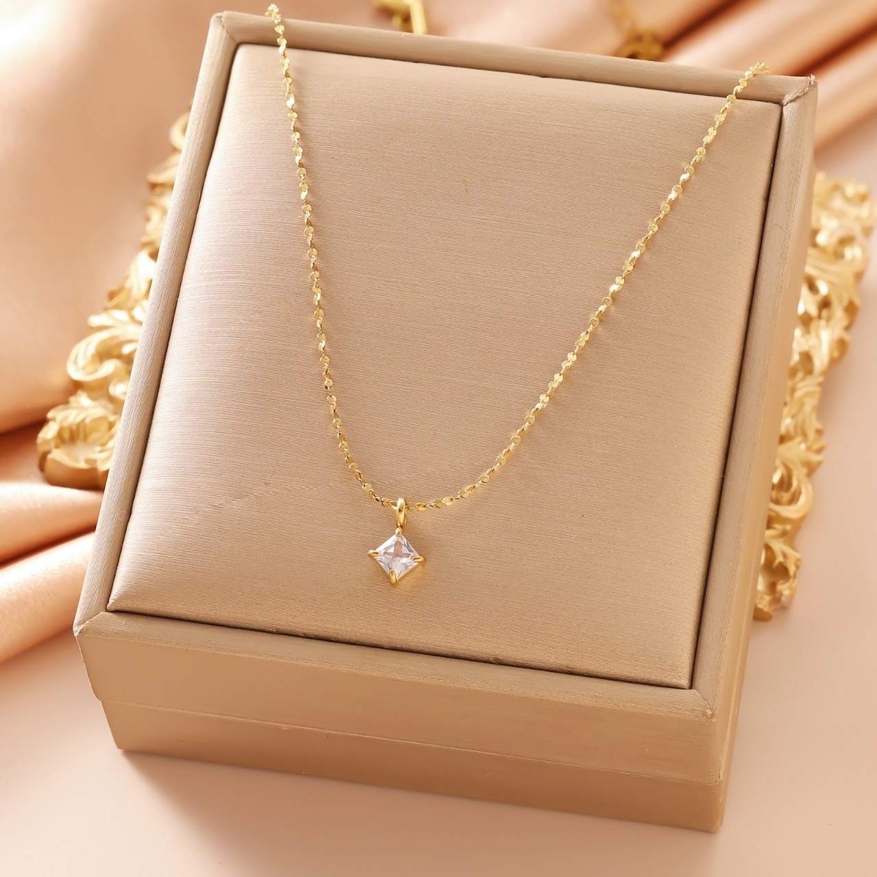 Square Diamond Starburst 18K Gold Double-Layer Square Diamond Necklace（Free shipping on orders of two or more items）
