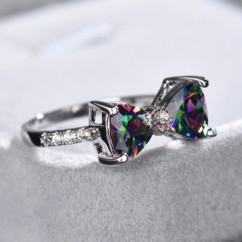 Bowtie Starburst Sterling Silver Multi-Gem Bow Ring（Free shipping on orders of two or more items）