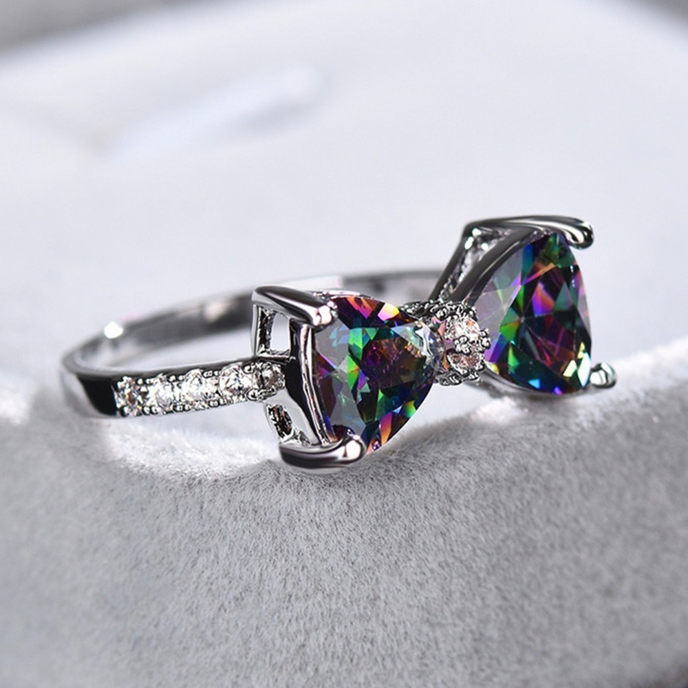 Bowtie Starburst Sterling Silver Multi-Gem Bow Ring（Free shipping on orders of two or more items）
