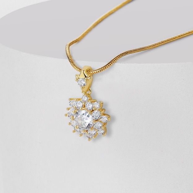 Blossom Starburst 18K Gold Floral Diamond Pendant Necklace
