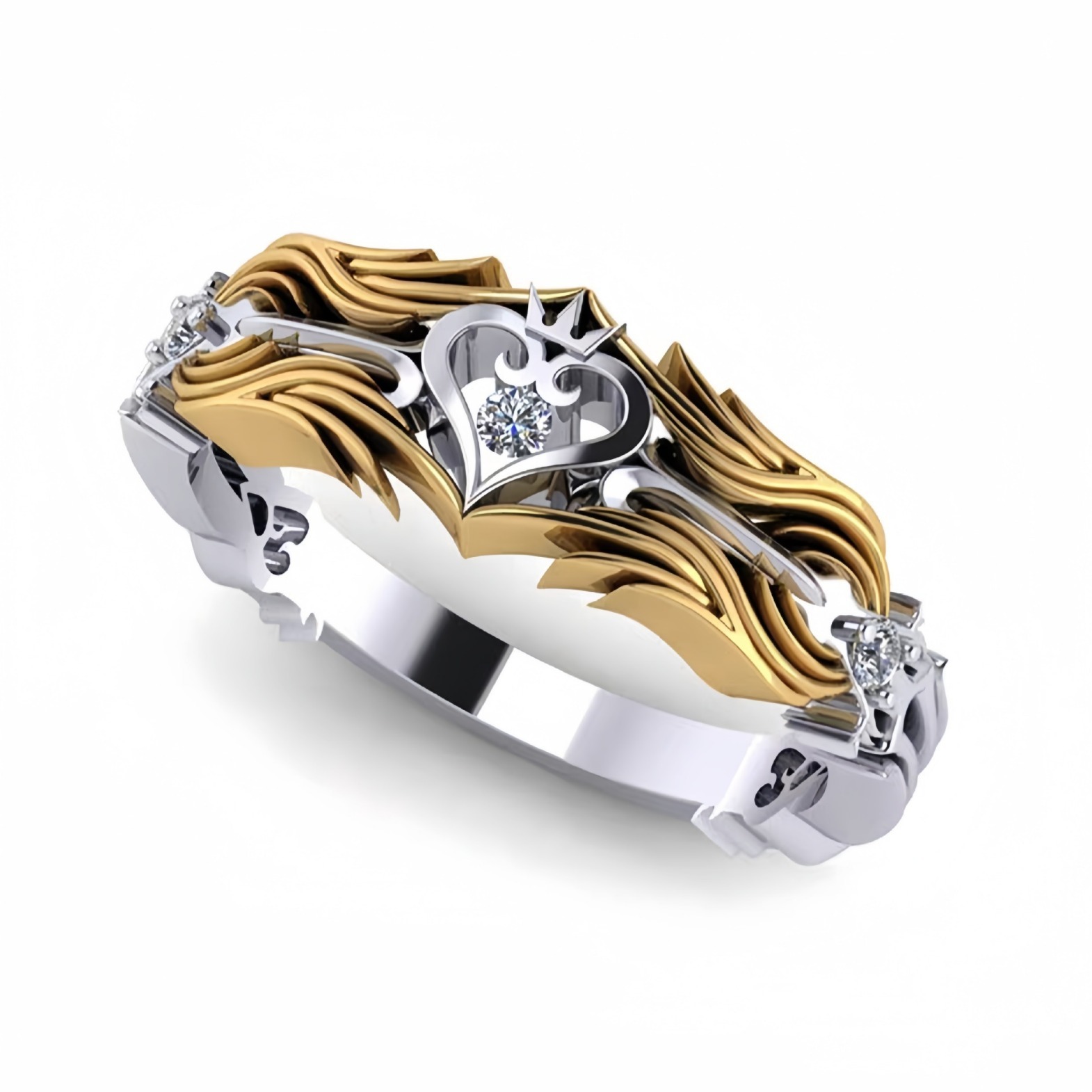 Flame Heart Gilded 18K Gold Two-Tone Heart Diamond Ring