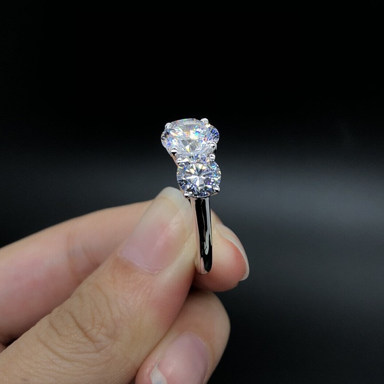 Triple Starburst S925 Sterling Silver Three-Stone Ring