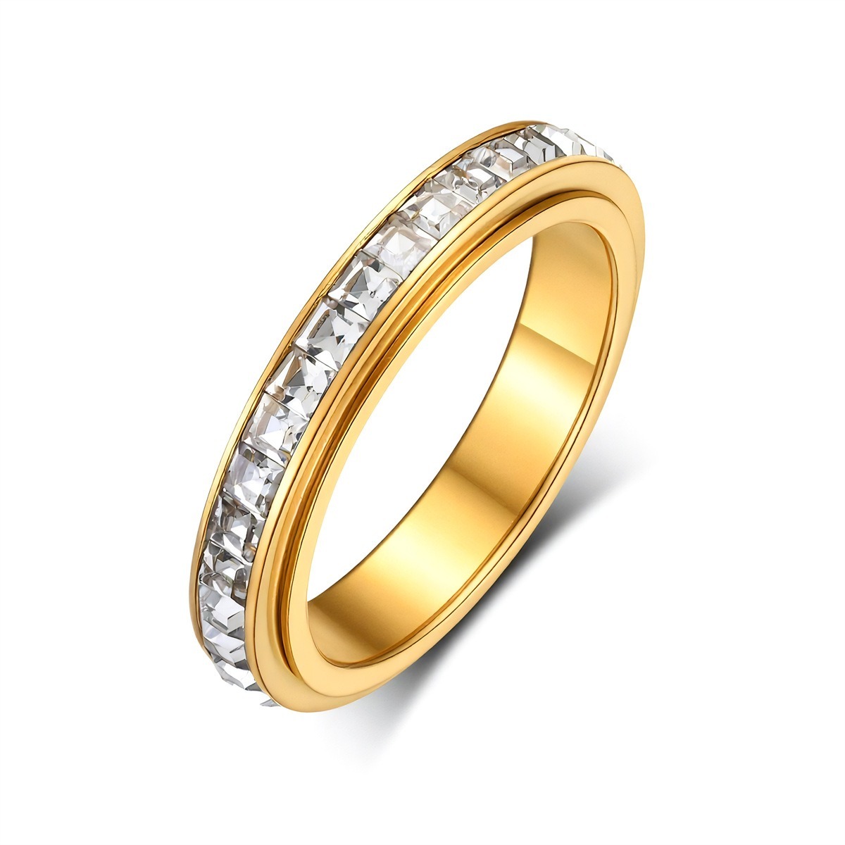 Gilded Spin Radiance Three-Tone Square Diamond Spinner Ring