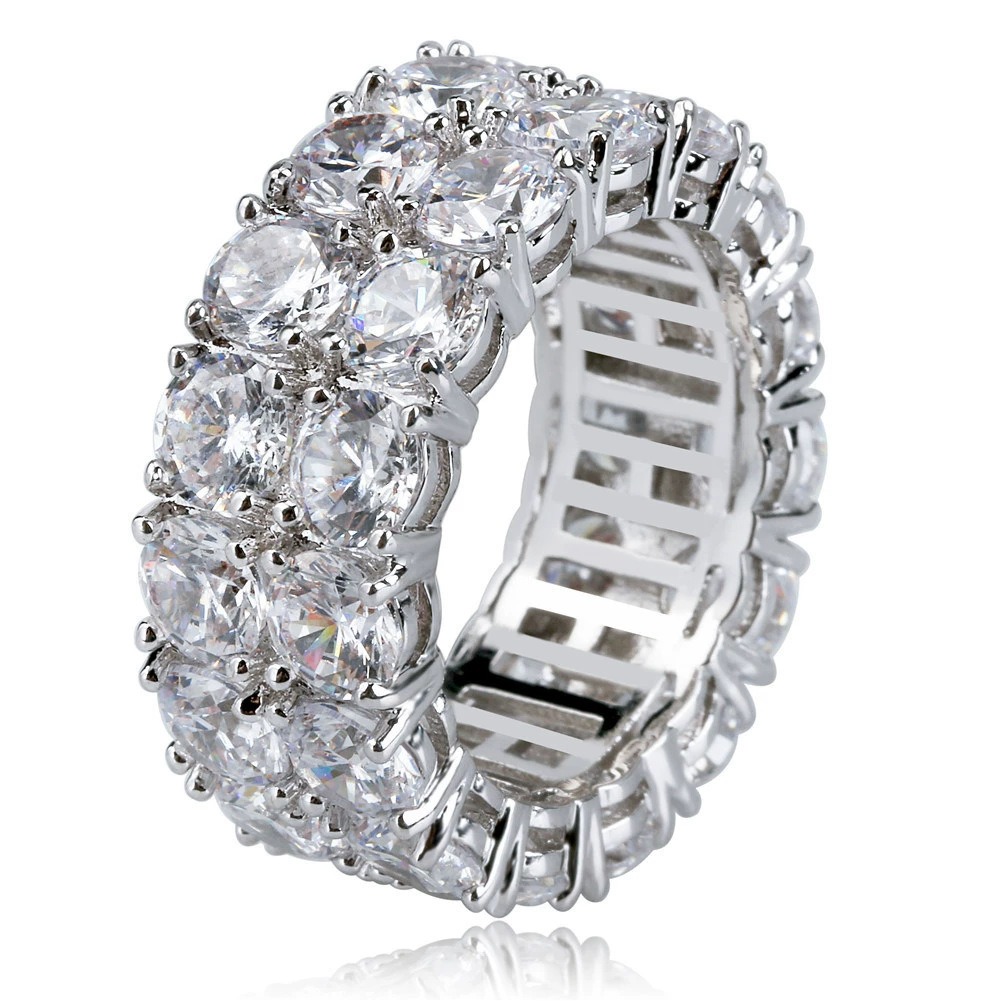 Luxury Diamond Halo Two-Tone Full Pavé Eternity Ring