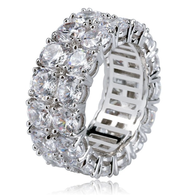 Luxury Diamond Halo Two-Tone Full Pavé Eternity Ring