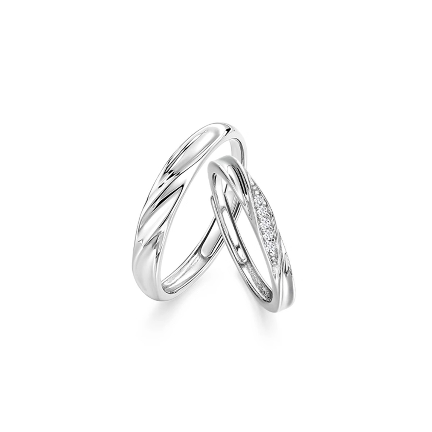 Intertwined Moments S925 Sterling Silver Couple Open Rings