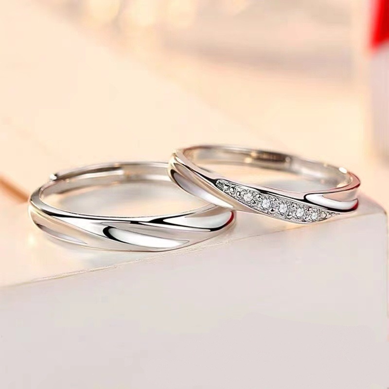 Intertwined Moments S925 Sterling Silver Couple Open Rings