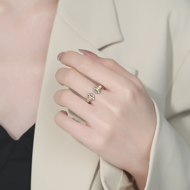 Paw Print Companion S925 Sterling Silver Cat Paw Open Ring