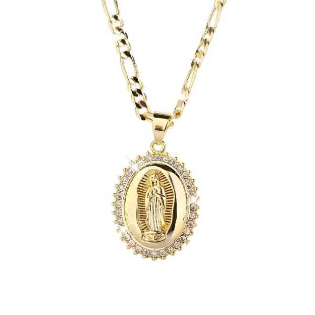 Sacred Grace Glow 18K Gold Virgin Mary Oval Pendant