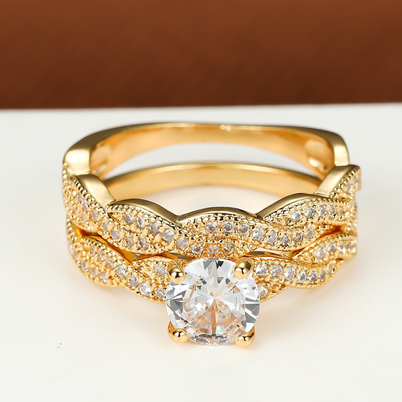 Wave Diamond Bond Two-Tone Full Pavé Wave Ring Set