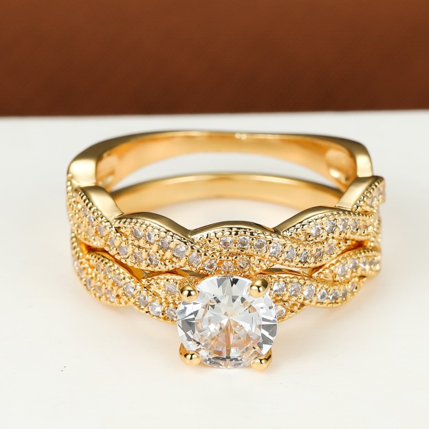 Wave Diamond Bond Two-Tone Full Pavé Wave Ring Set