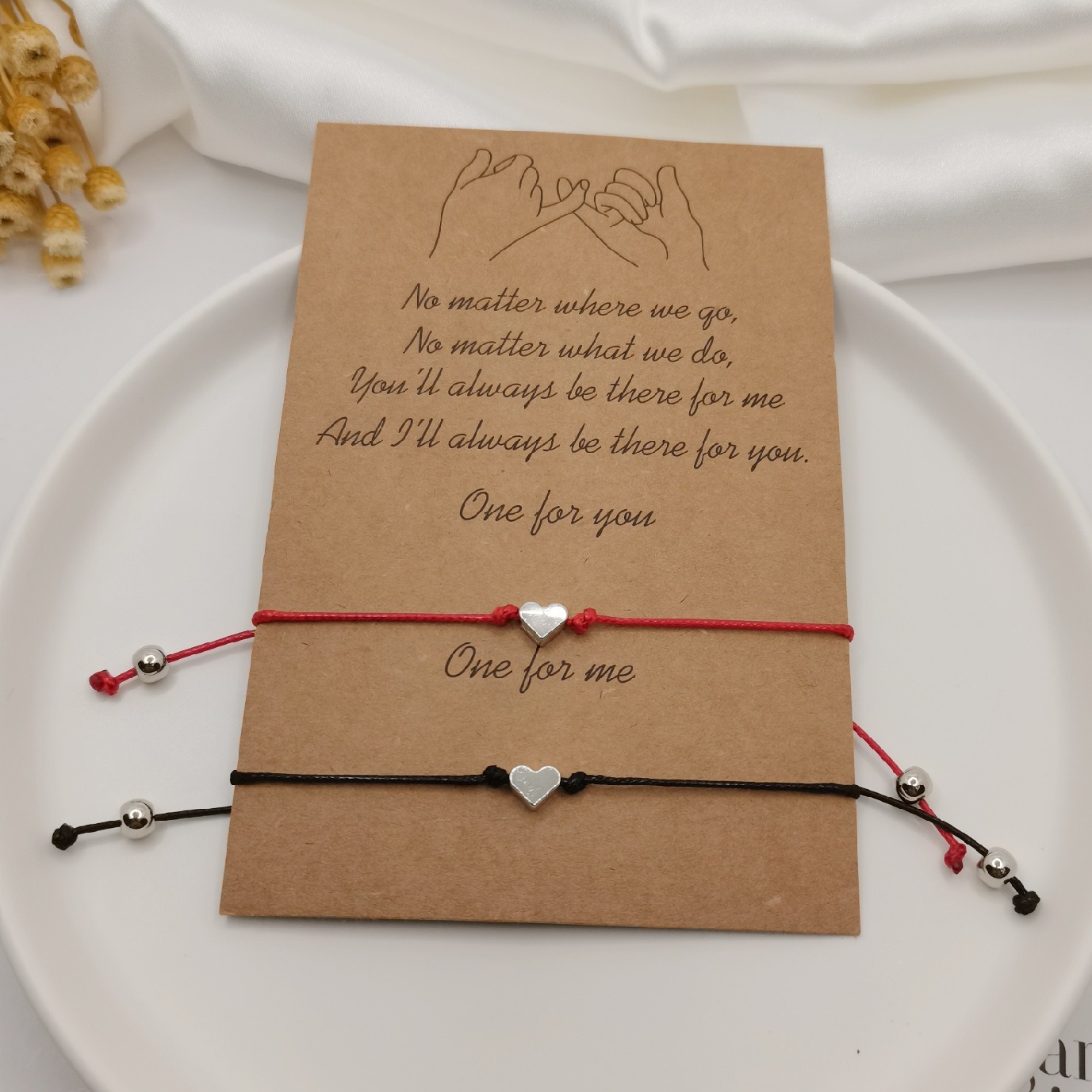 Heart String Bonding Heart Red & Black Cord Couple Bracelet Eternal Companionship on Your Wrist