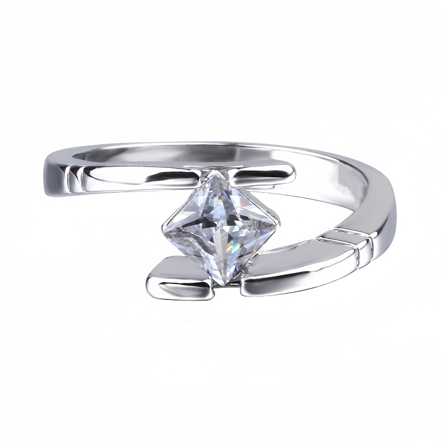 Geometric Starburst S925 Sterling Silver Princess Cut Open Ring