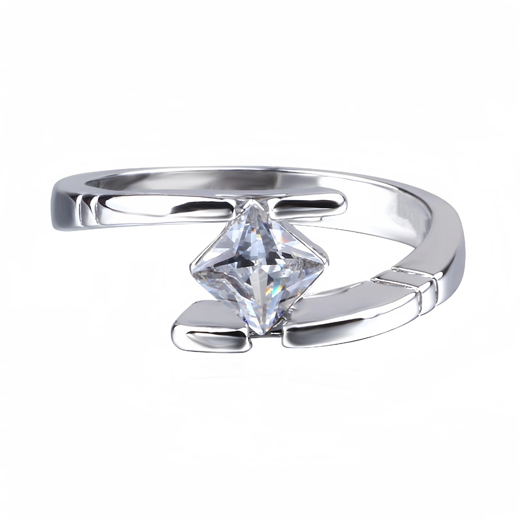 Geometric Starburst S925 Sterling Silver Princess Cut Open Ring