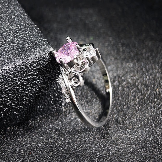 Pink Diamond Coronation S925 Sterling Silver Crown Ring