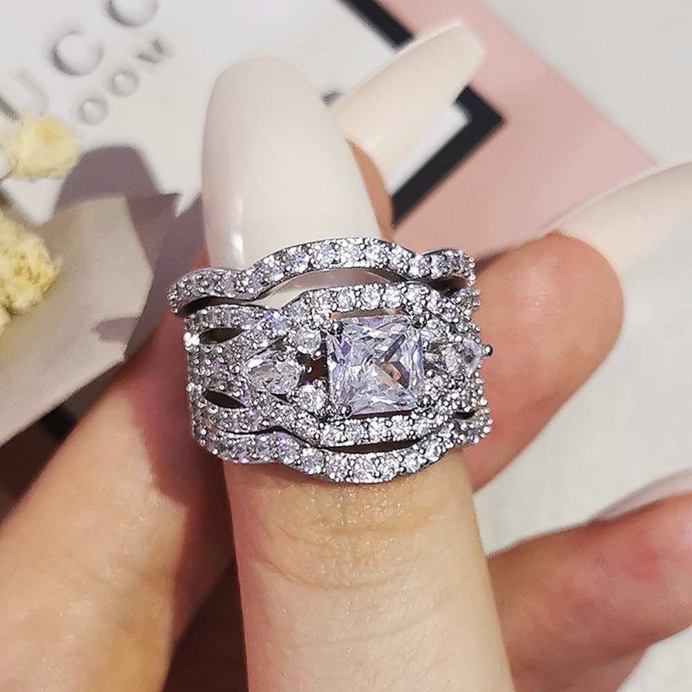 Square Starburst S925 Sterling Silver Princess Cut Bridal Set