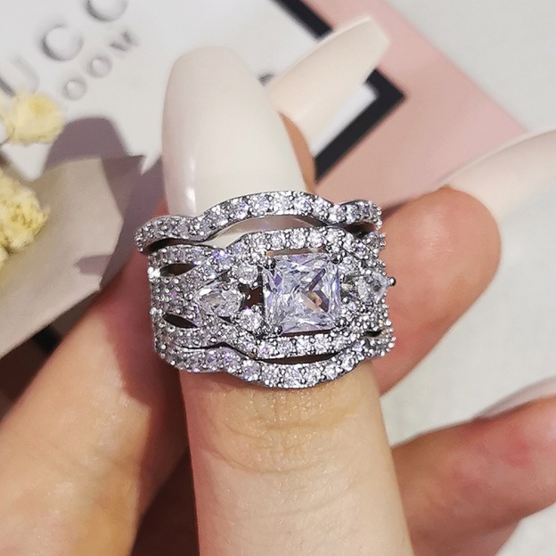 Square Starburst S925 Sterling Silver Princess Cut Bridal Set