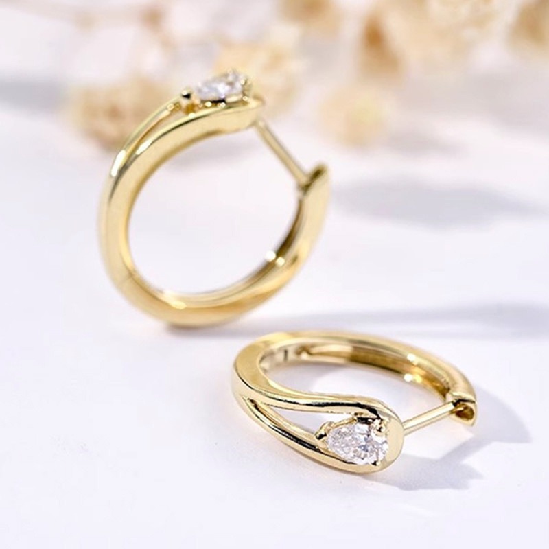 Luminous Double Arc 18K Gold Pear Diamond Huggie Earrings Minimalist Luxury at Your Ears（2PCS）