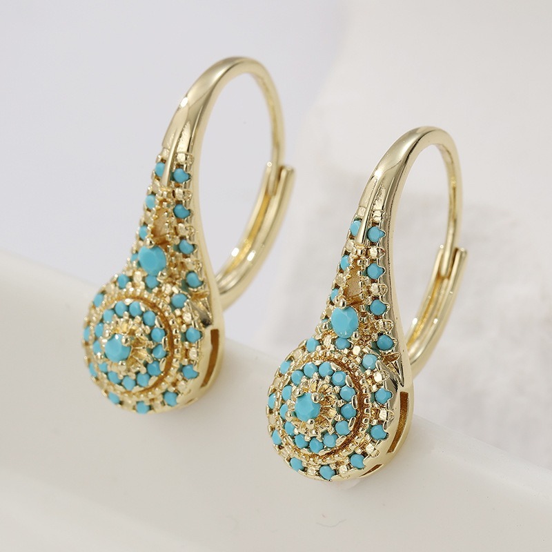 Persian Dream 18K Gold Turquoise Vintage Huggie Earrings Exotic Whispers at Your Ears（2PCS）