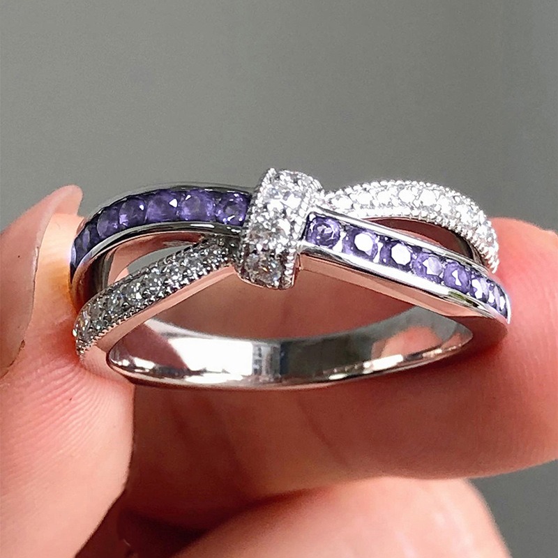 Purple Twist S925 Sterling Silver Platinum-Plated Diamond Amethyst Ring A Romantic Knot at Your Fingertips