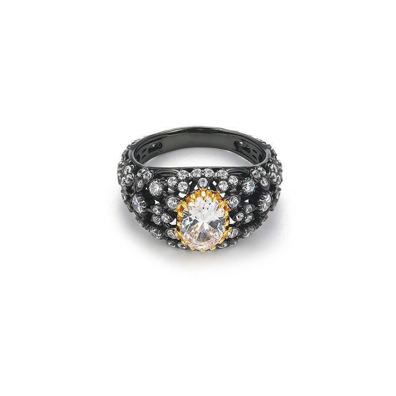 Black Gold Dream S925 Sterling Silver Black-Gold Plated Diamond Ring Set Vintage Modernity at Your Fingertips