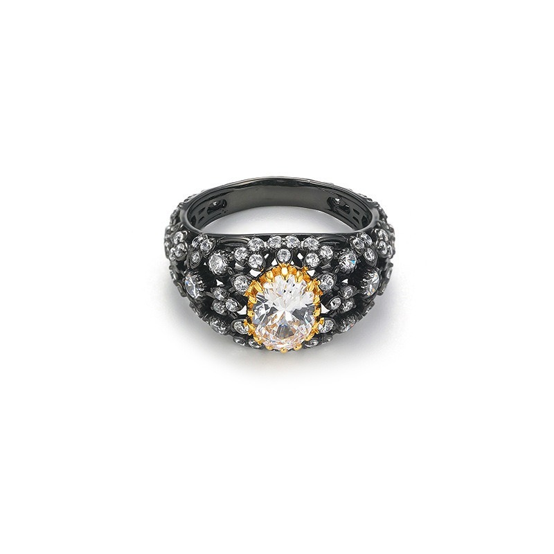 Black Gold Dream S925 Sterling Silver Black-Gold Plated Diamond Ring Set Vintage Modernity at Your Fingertips