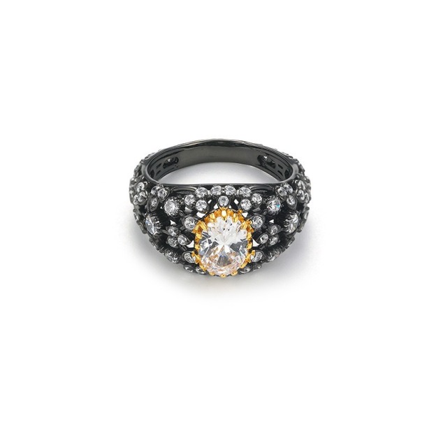 Black Gold Dream S925 Sterling Silver Black-Gold Plated Diamond Ring Set Vintage Modernity at Your Fingertips