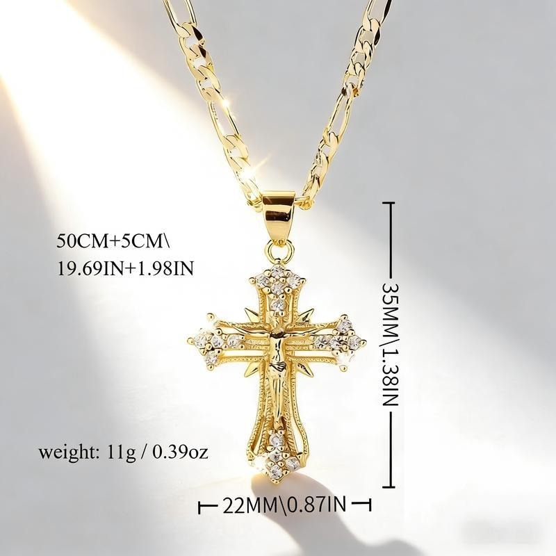 Glory Light Vintage Cross Necklace Gold Cross Pendant with Sparkling Stones