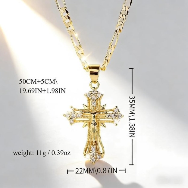 Glory Light Vintage Cross Necklace Gold Cross Pendant with Sparkling Stones