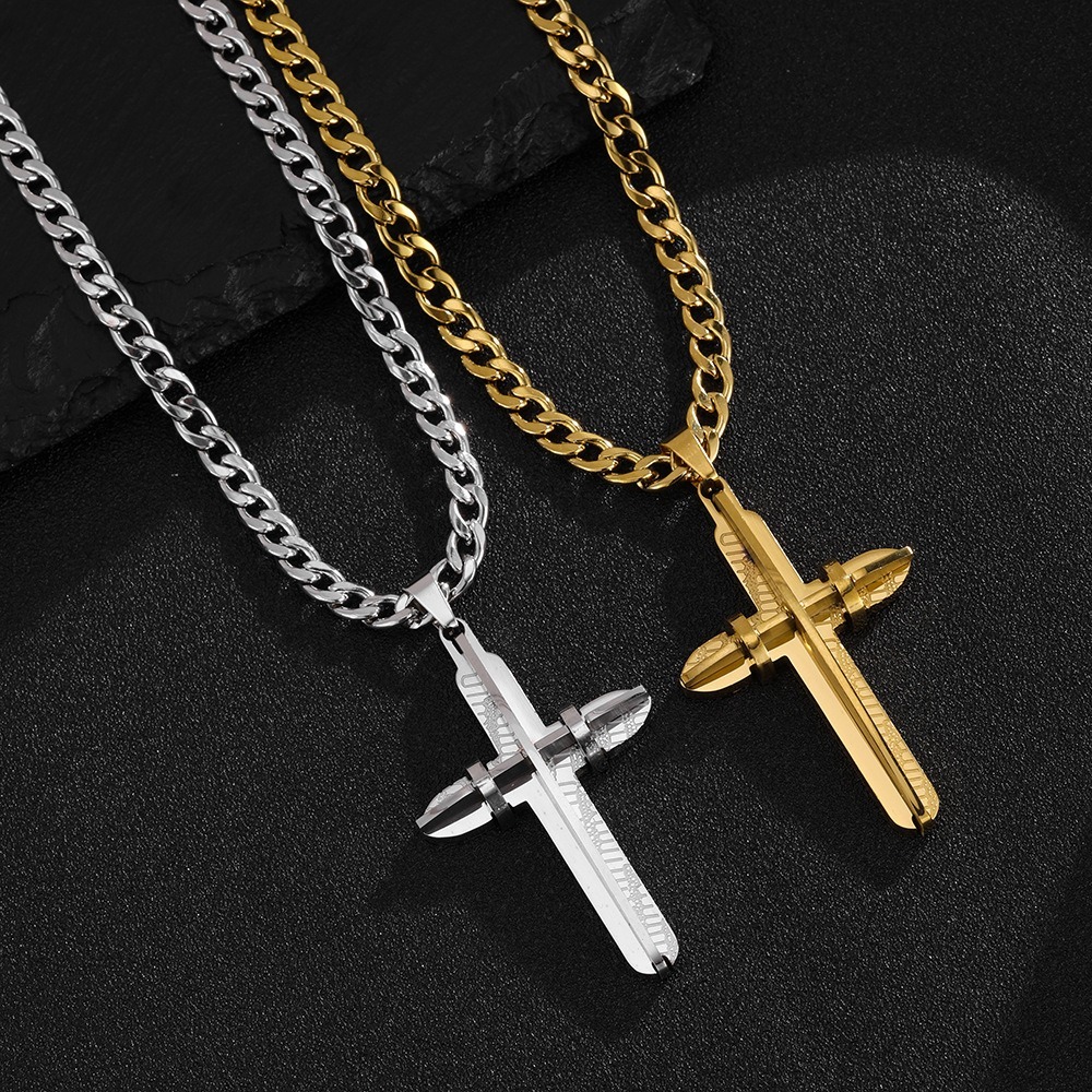 Covenant of Faith Stainless Steel Gold/Silver Cross Cuban Link Necklace Strength Protection at Your Neck