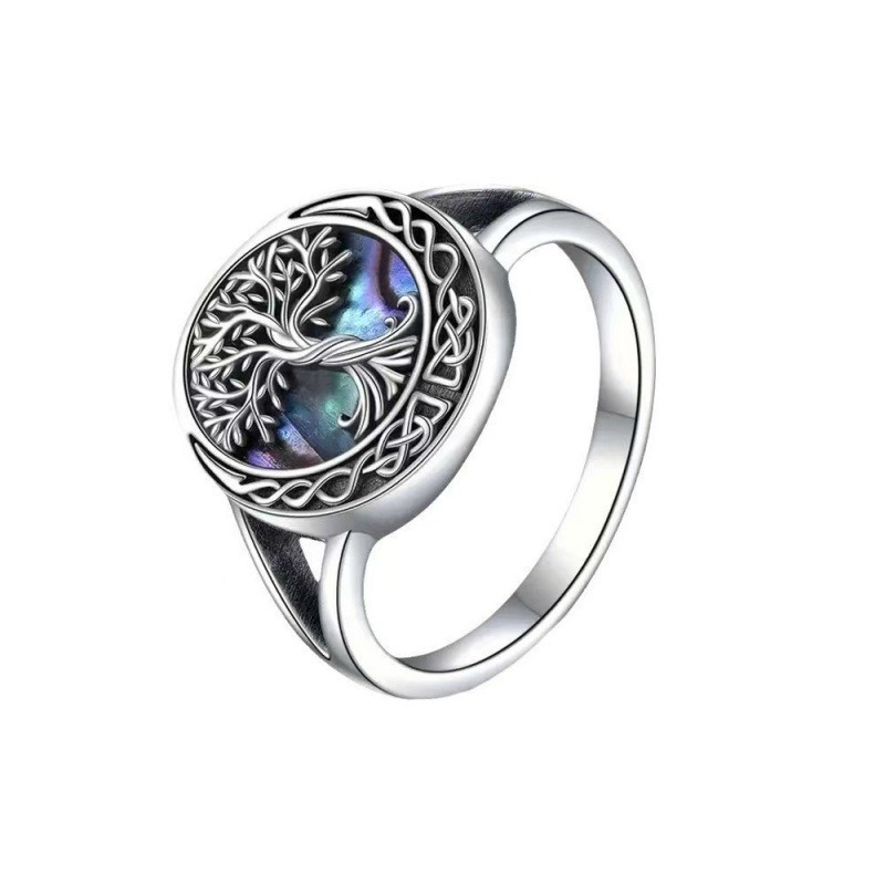 Tree of Life Ring With Abalone Shell