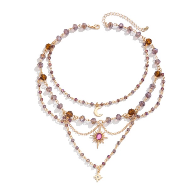  Multi-Layer Moon Star Stone Necklace - Women's Bohemian Light Luxury Vintage Accessory