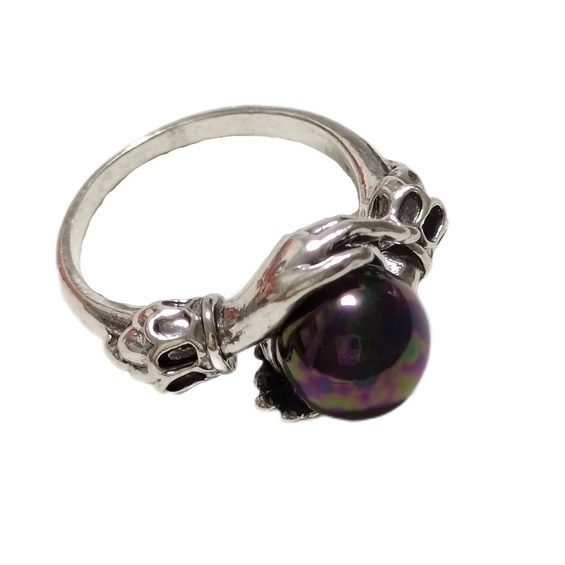 Witch’s Grip Protection S925 Sterling Silver Obsidian/Crystal Ball Ring