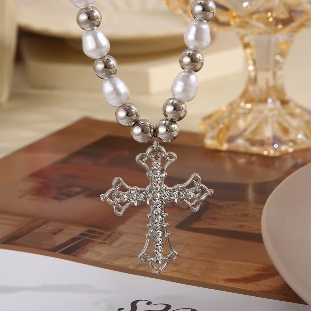 Sacred Pearl Baroque Pearl Crystal Cross Necklace Timeless Faith Elegance