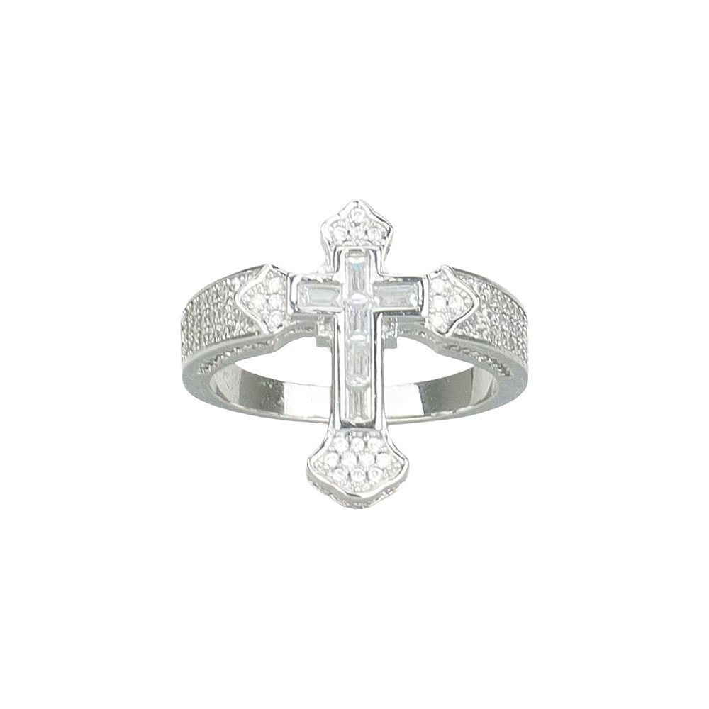Sacred Radiance Cross 14K Gold Full Crystal Protection Ring