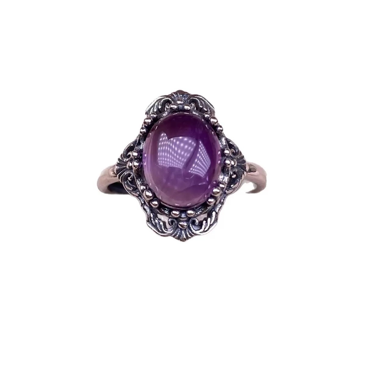 Amethyst Whisper S925 Sterling Silver Vintage Filigree Witch Protection Amethyst Ring Timeless Spiritual Grace Protection