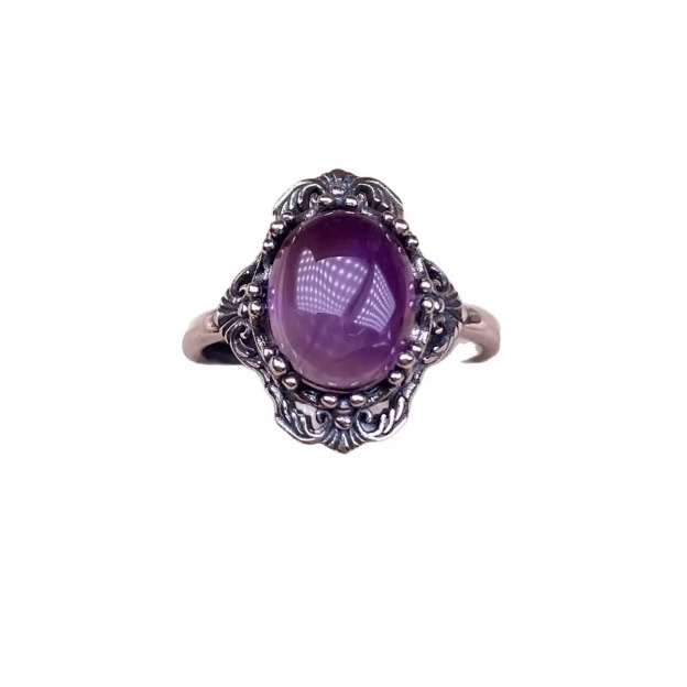 Amethyst Whisper S925 Sterling Silver Vintage Filigree Witch Protection Amethyst Ring Timeless Spiritual Grace Protection