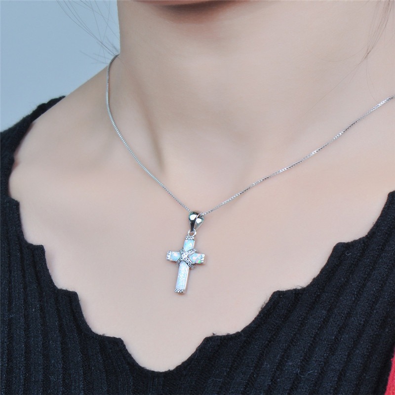 Sacred Opal Crystal Cross Necklace