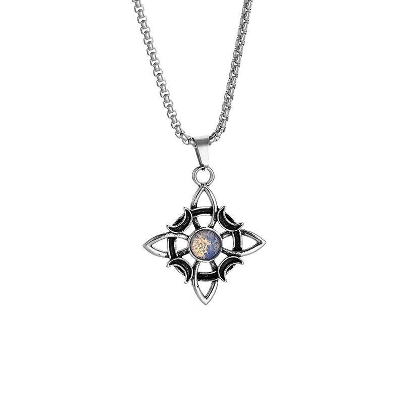 Witch's Protection Moon-Star Celtic Knot Opal Necklace