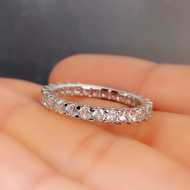 Stellar Eternity S925 Sterling Silver Pave Diamond Eternity Band Timeless Sparkle Everyday Elegance