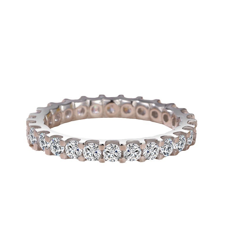 Stellar Eternity S925 Sterling Silver Pave Diamond Eternity Band Timeless Sparkle Everyday Elegance