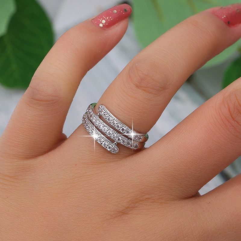 Stellar Layer S925 Sterling Silver Triple Pave Diamond Ring