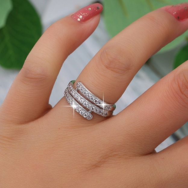 Stellar Layer S925 Sterling Silver Triple Pave Diamond Ring