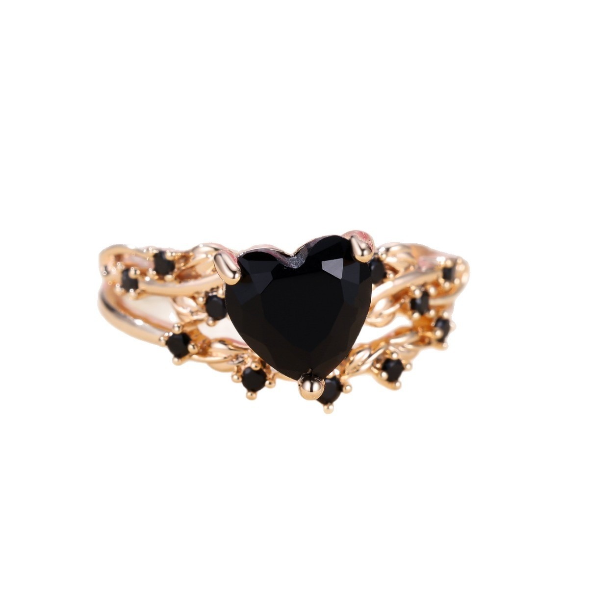Multi-Color Heart Gemstone Vine Ring Set - Women's Light Luxury Romantic Diamond-Encrusted Accessory